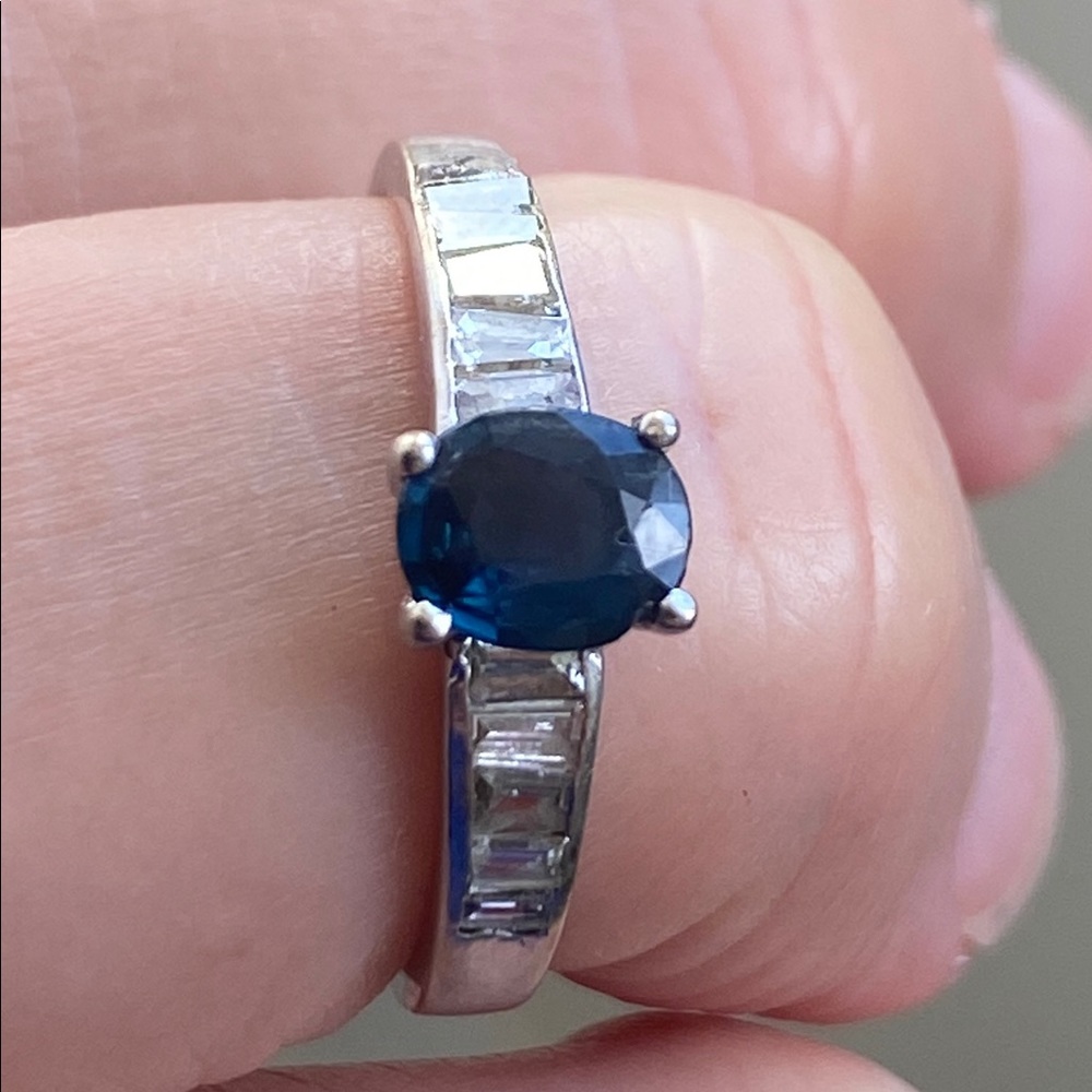 ***SOLD ELSEWHERE***18K white gold sapphire and baguette ring.